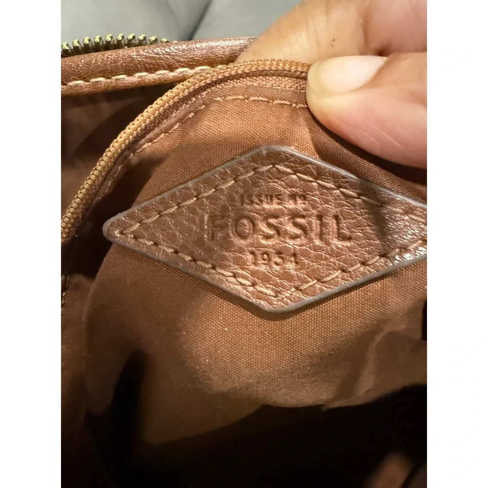 Fossil Rachel‎ Brown Pebbled Leather Satchel Crossbody Bag Monogram MMW